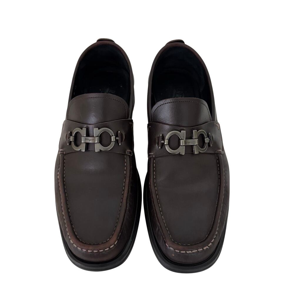 Ferragamo David Gancini Bit Leather Loafers Lug Sole Slip-On Shoes Mens 12D